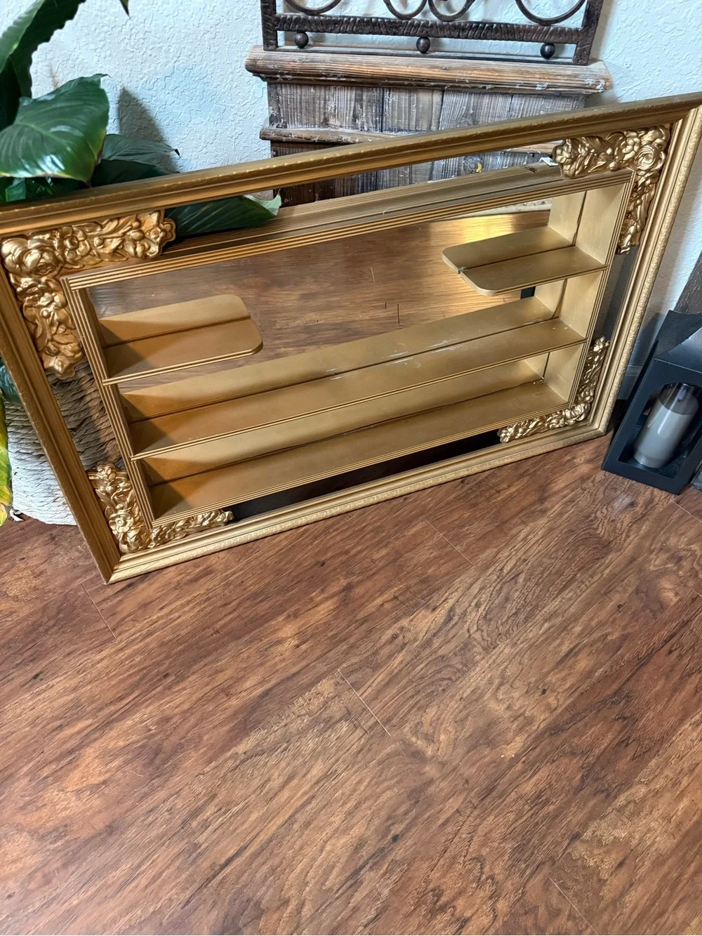 Vtg MCM Illinois Moulding Co Gold Gilt  Mirror Shadow Box Wall Shelf